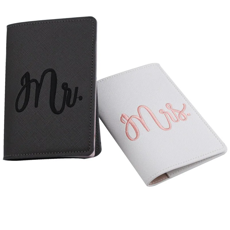 ANKUCOO Mr Mrs Lover Couple Passport Cover Embroidery Letter Women Men Travel Wedding Passport Cover Holder Travel Case AN21