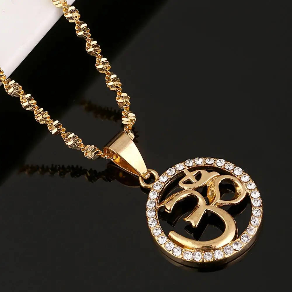 Gold Color OHM Hindu Buddhist AUM OM Pendant Necklace Hinduism India Outdoor Sport Yoga Jewelry