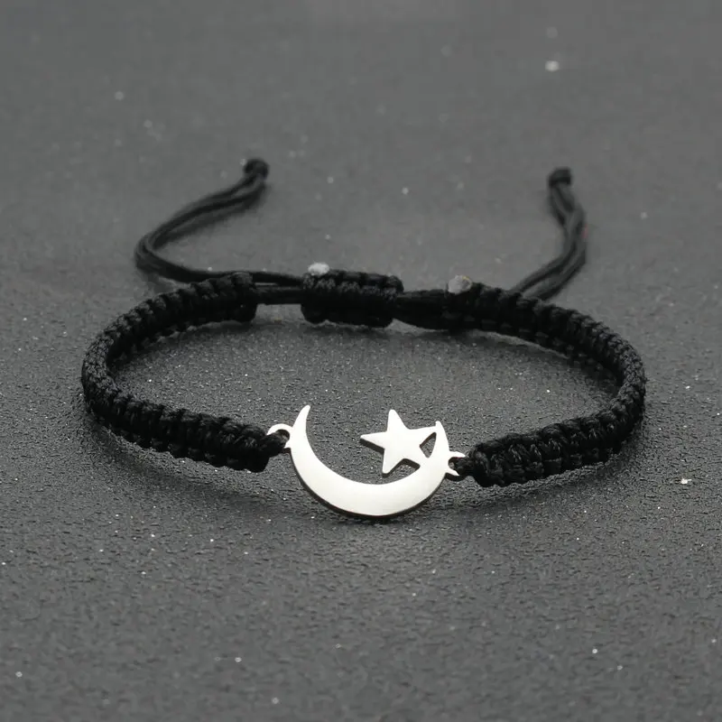 Stainless Steel Moon Star Charm Bracelet Unisex Lucky Red Rope Braided Couples Bracelets for Women Men Friendship Jewelry Gift