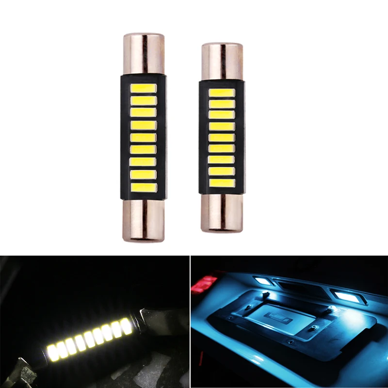 2x Car Interior Led Lights Festoon C5W C10W 29/31 MM For Auto License Plate Lamp 6000K Warm White Ice Blue Double Tip Diode Bulb