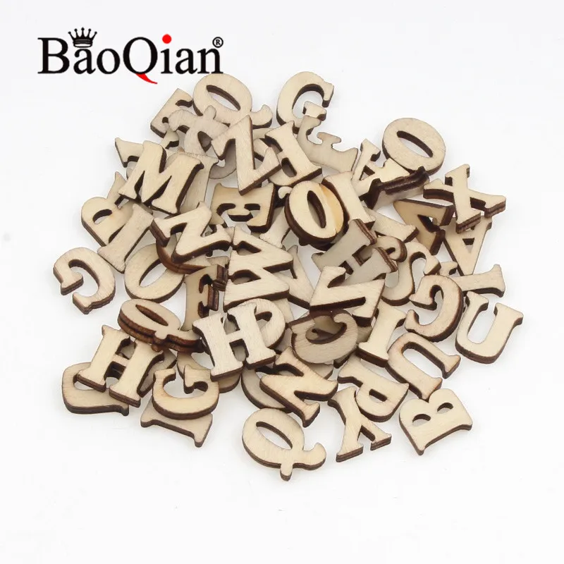 100pcs/lot Natural Wooden Scrapbook 16mm Letter Pattern Educational Puzzle Diy Charm Home Decoration Crafts