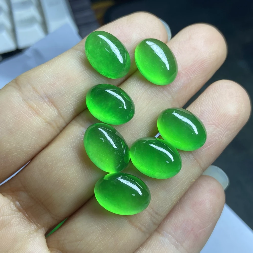 Meisidian-Natural Verde Jadeite Gemstone, Forma Oval, Flatback Cabochão Pedra, 20x15mm