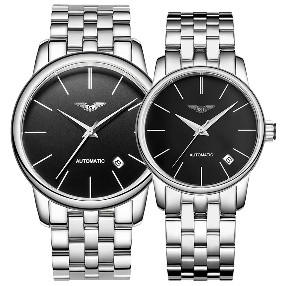 Relógio mecânico automático para casal, relógio de luxo guanqin em aço inoxidável à prova d\'água para homens