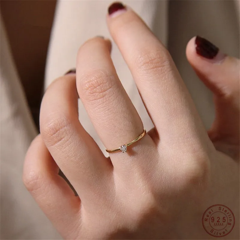 925 Sterling Silver Tail Ring Plating 14k Gold Korean Version Simple Diamond Fine Ring Women Proposal Jewelry Accessories