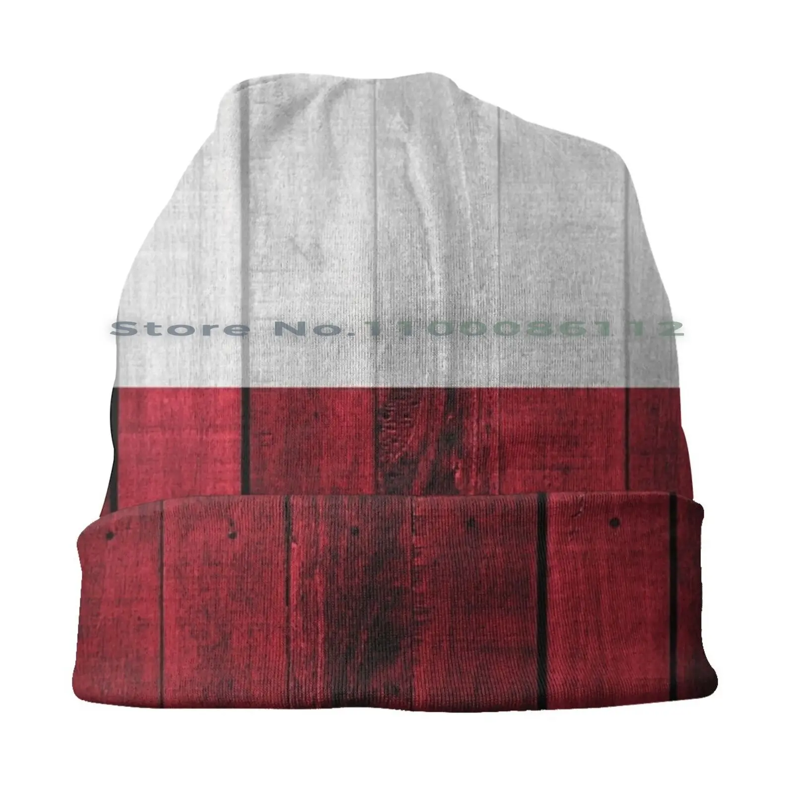 Wood Flag Of Poland Beanies Knit Hat Flag Textured Grunge Vintage Geometric Wooden Rustic Retro Rough Distressed Painted Old