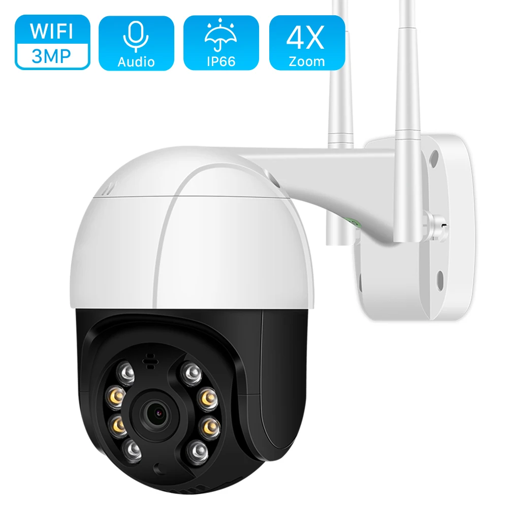 

Outdoor WIFI PTZ IP Camera 4X Digital Zoom 3MP IP Camera Outdoor Security Waterproof CCTV Camera Cloud AI Human Detect iCSee App