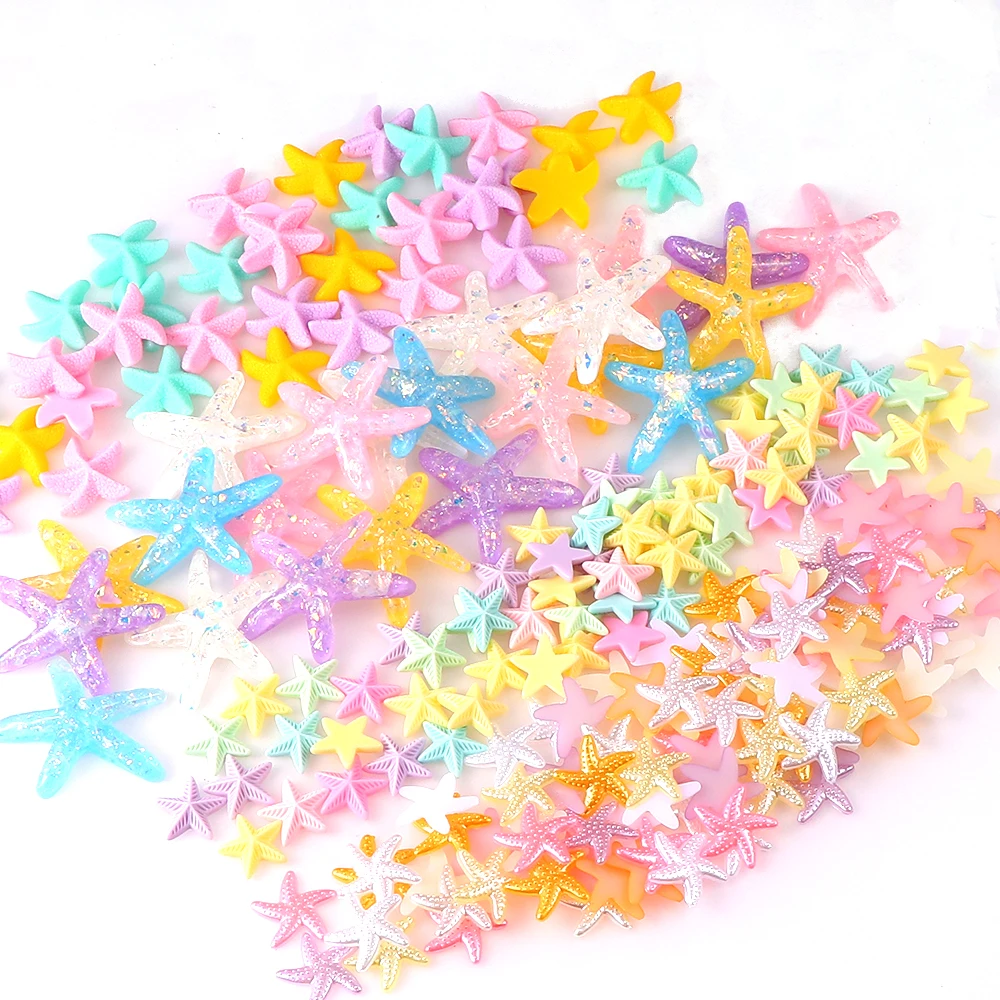 20Pcs Resin Adorable Glitter Starfish Crafts Candy colors Sea Stars For Jewelry DIY Wedding Decoration Home Decor Accessories