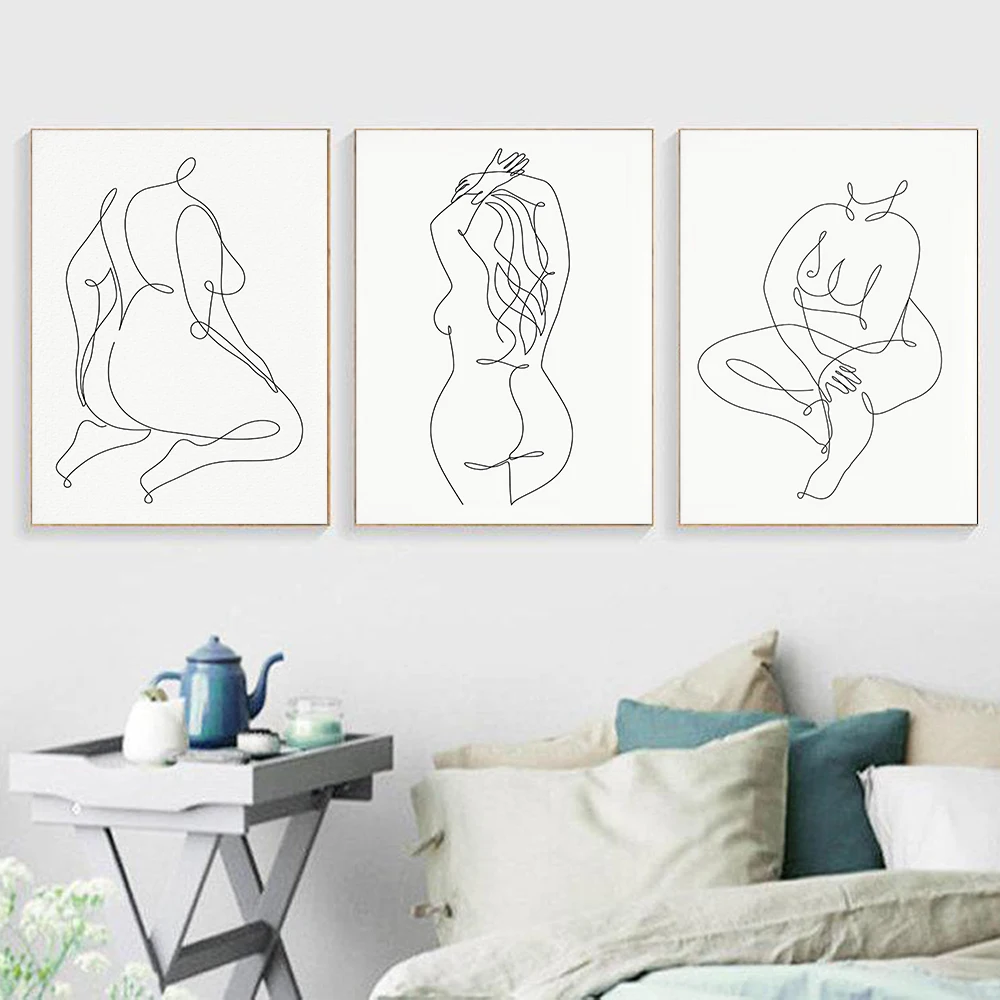 

Naked Female body Positive Art Curvy Drawing Posters Minimalist Wall Art Canvas Print Painting Nude Woman Decorative Pictures
