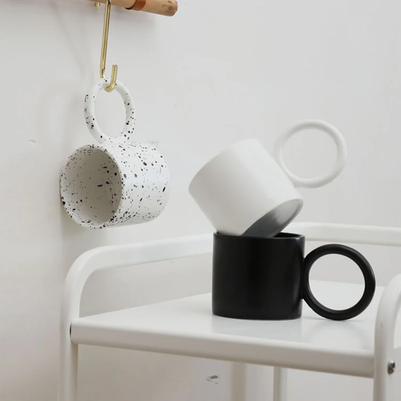 Nordic Mugs With Big Round Handle Ceramic Creative Splash-ink Cups Large For Coffee Tea nique Gift For Mother Friends Home Decor