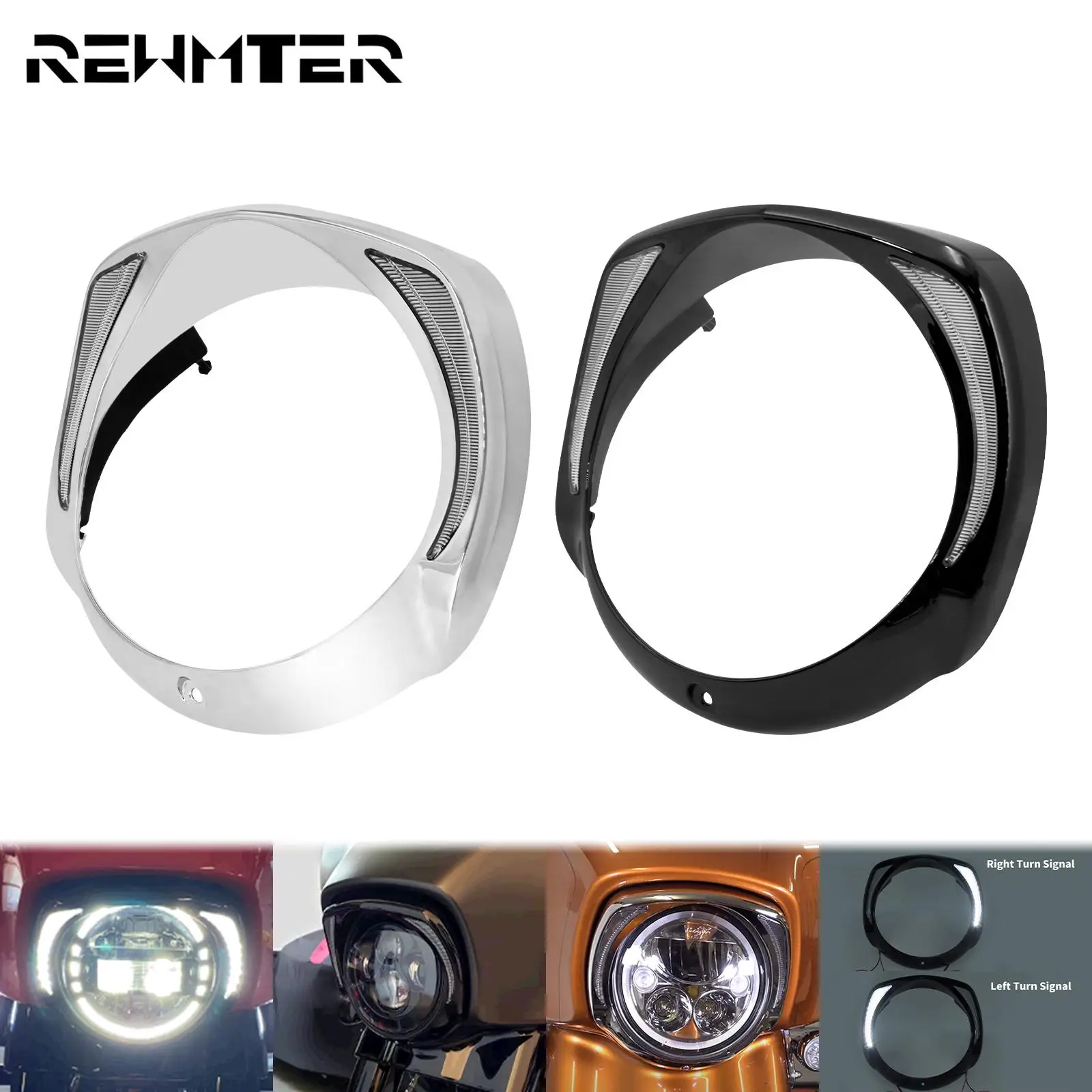 7'' Motorcycle LED Headlight Bezel Visor Trim Ring Headlamp Batwing Fairing Cover For Harley Touring Electra Street Glide 14-Up