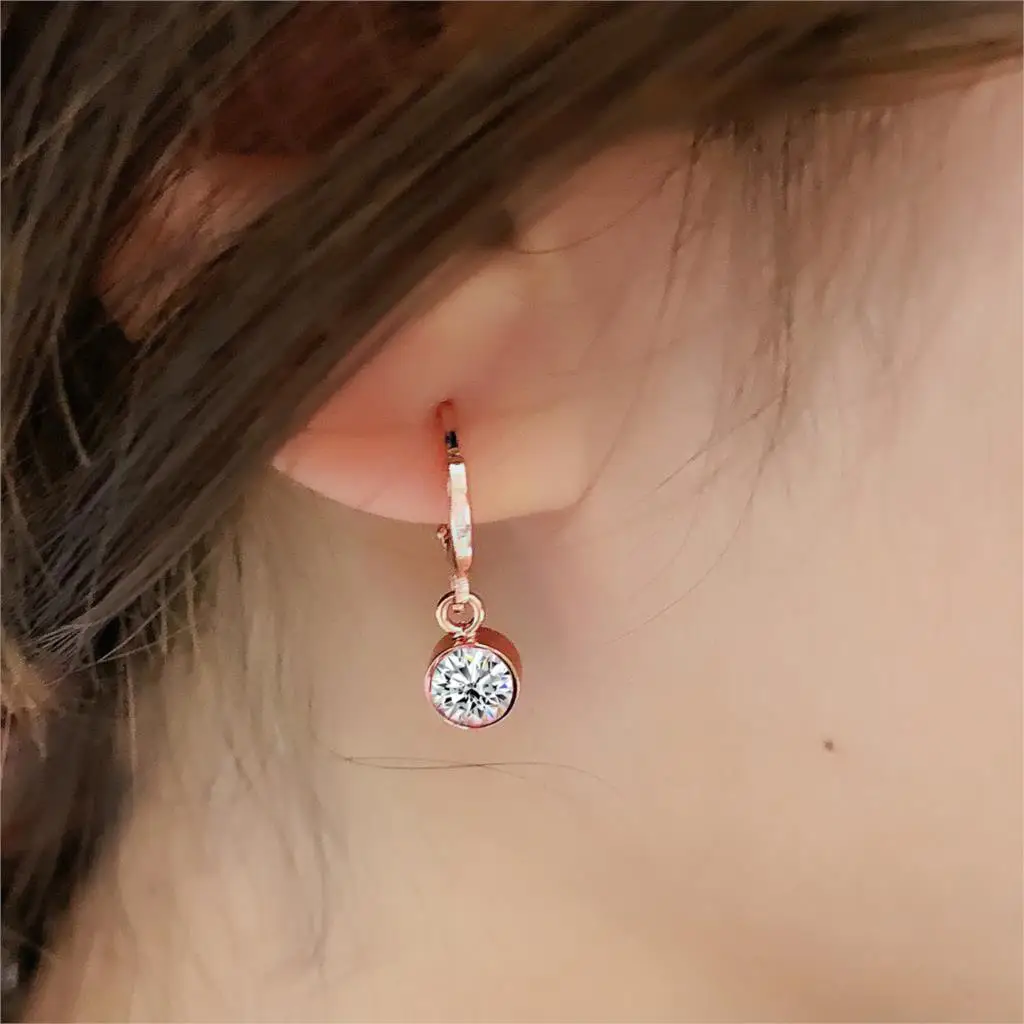 Romantic Crystal Dangle Hanging Earrings for Women Piercing Rose Gold Color Small Round Zirconia Ear Hook Fashion Jewelry E815