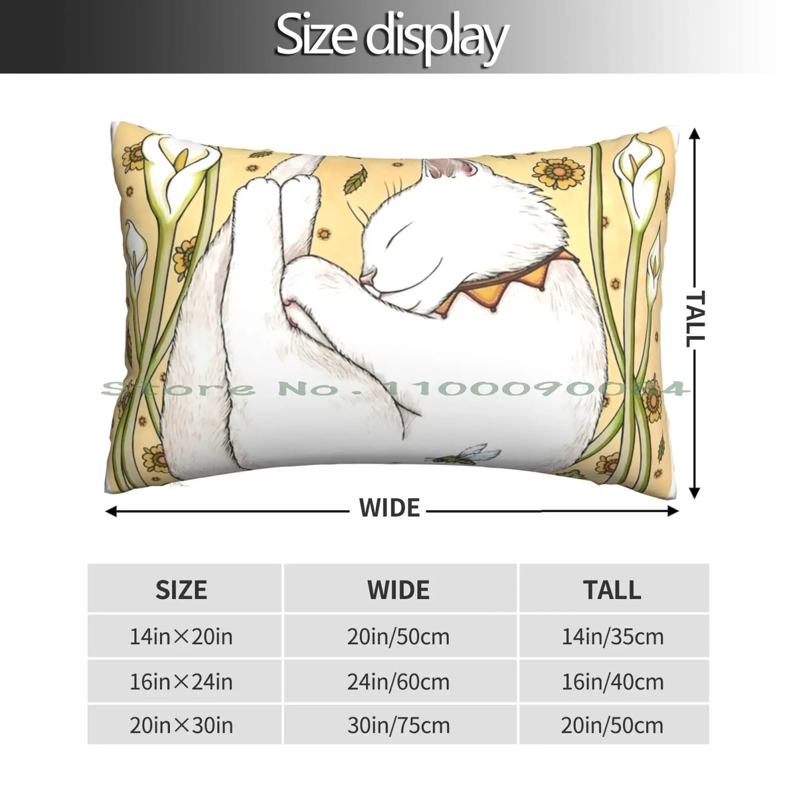 Butterflies And Bees Pillow Case 20x30 50*75 Sofa Bedroom Cat White Flowers Bees Butterflies Hearts Lillies Kicir Lilly Plants