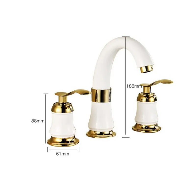 3 Pices Brass Double Handles White Basin Faucet Set Bathroom Wash Basin Sink Split Faucets Vintage Washbasin Mixer Faucet Tap