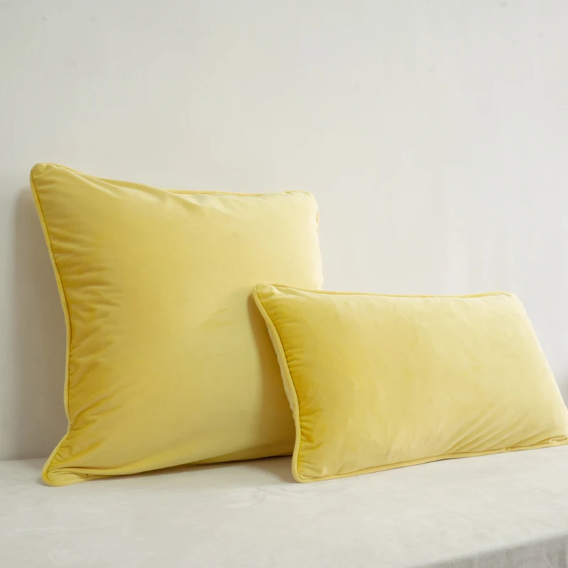 Piping Design Light Yellow Velvet Cushion Cover Lovely Quality Pillow Cover Case No Balling-up Waist Pillow Without Stuffing