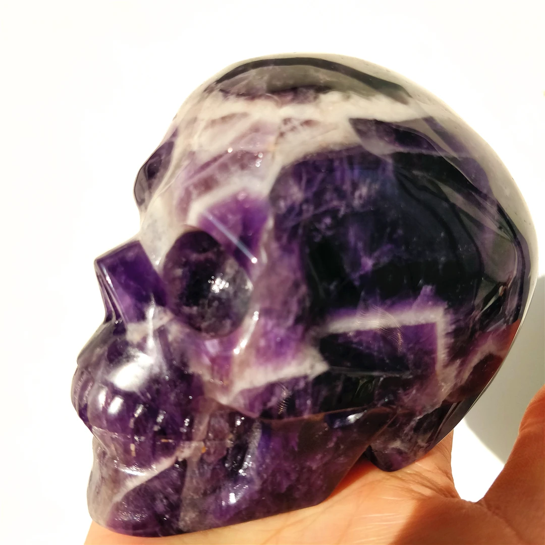 Amatista de sueño brasileña Natural de alta calidad, Calavera tallada a mano, piedra curativa, artesanías folclóricas