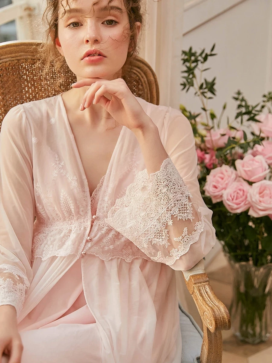 Elegant Robe Women Embroidered Lace Dressing Gown Robes Ladies Lace Robe Set Soft & Comfortable