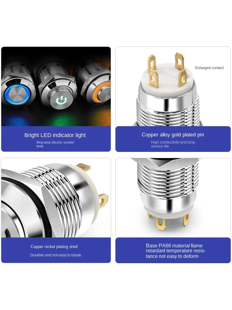 YZWM-Botón de Metal de reinicio, interruptor de inicio y parada con luz LED DC 5 12 24 V, botón pequeño, impermeable y a prueba de polvo, 12mm