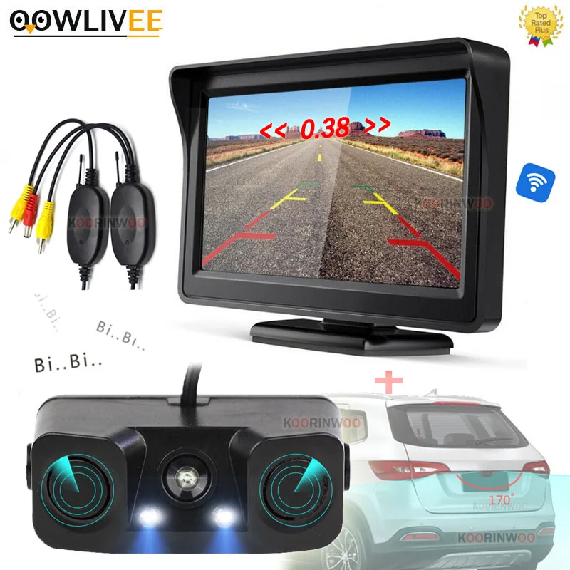 OOWLIVEE Car smart system Wireless Car Monitor TFT Dash Camera Auto Parking sensors 2 Buzzer Dadar Detector Automobiles Sensors