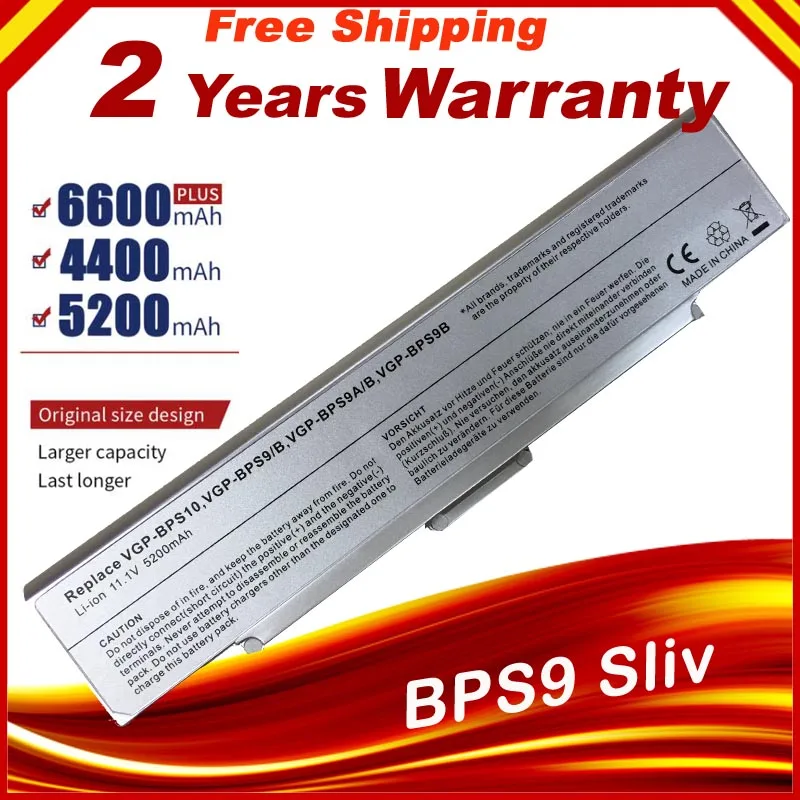 

Sliver BPS9 BATTERY for sony VGN-NR270 VGN-NR280 VGN-NR285 VGN-NR290 VGN-NR295 VGN-NR298 VGN-NR310 VGN-NR320 VGN-NR330