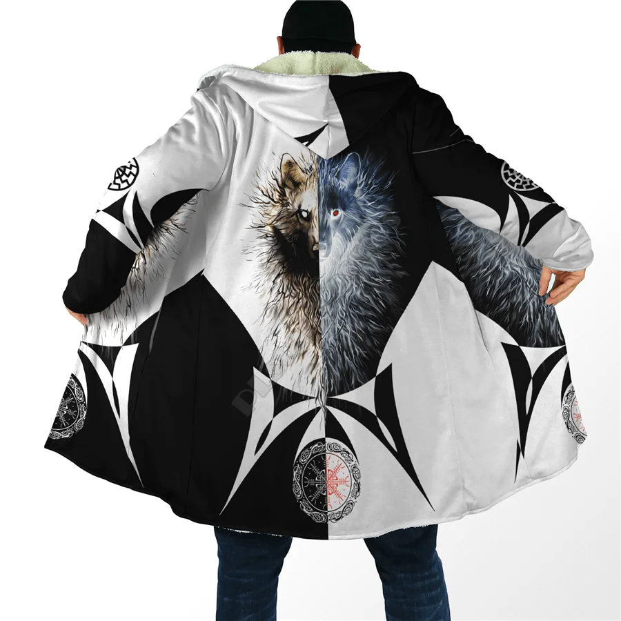 Winter Men For Women Hooded Cloak Darkness Wolf Love Gets you Hurt 3D All Over Prined Fleece wind breaker Warm Hood Cloak