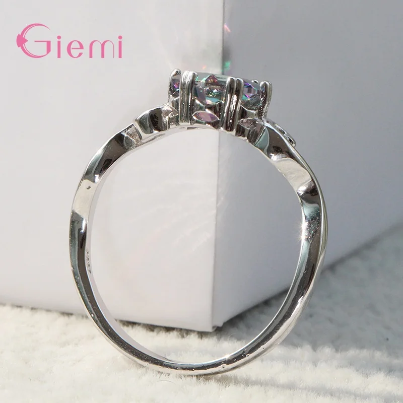 5-12 Big 925 Sterling Silver Jewelry Ring Mystic Rainbow Topaz Cubic Zircon Finger Decoration for Wedding Engagement