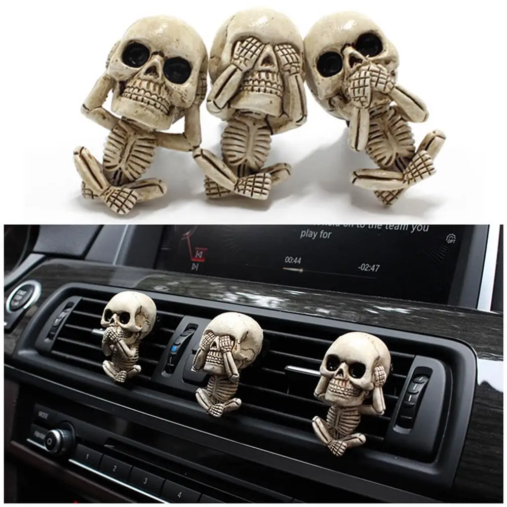 3pcs Bone Skull Car Air Freshener Vent Clip Human Body Skeleton Aromatherapy Resin Car Perfume Diffuser Car Smell Diffuser