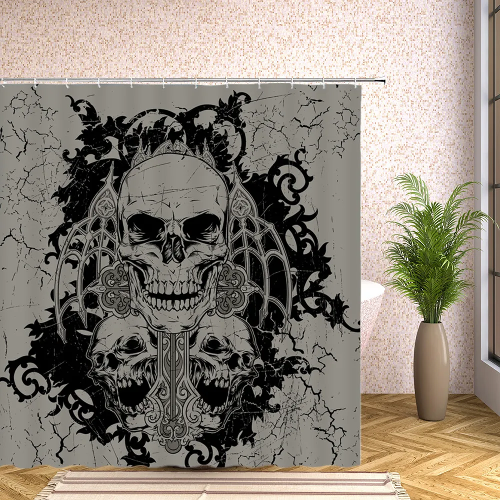 Funny Horror Skull Printing Waterproof Polyester Fabric Shower Curtains Pirate Ship Pattern Bath Screen Bathroom Home Decoration