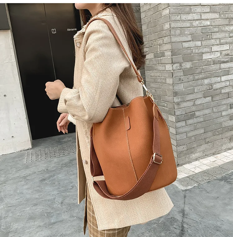 NIGEDU, bolsos tipo cubo de gran capacidad para mujer, bolsos de hombro de diseñador con correa ancha para mujer, bolso cruzado de cuero mate de