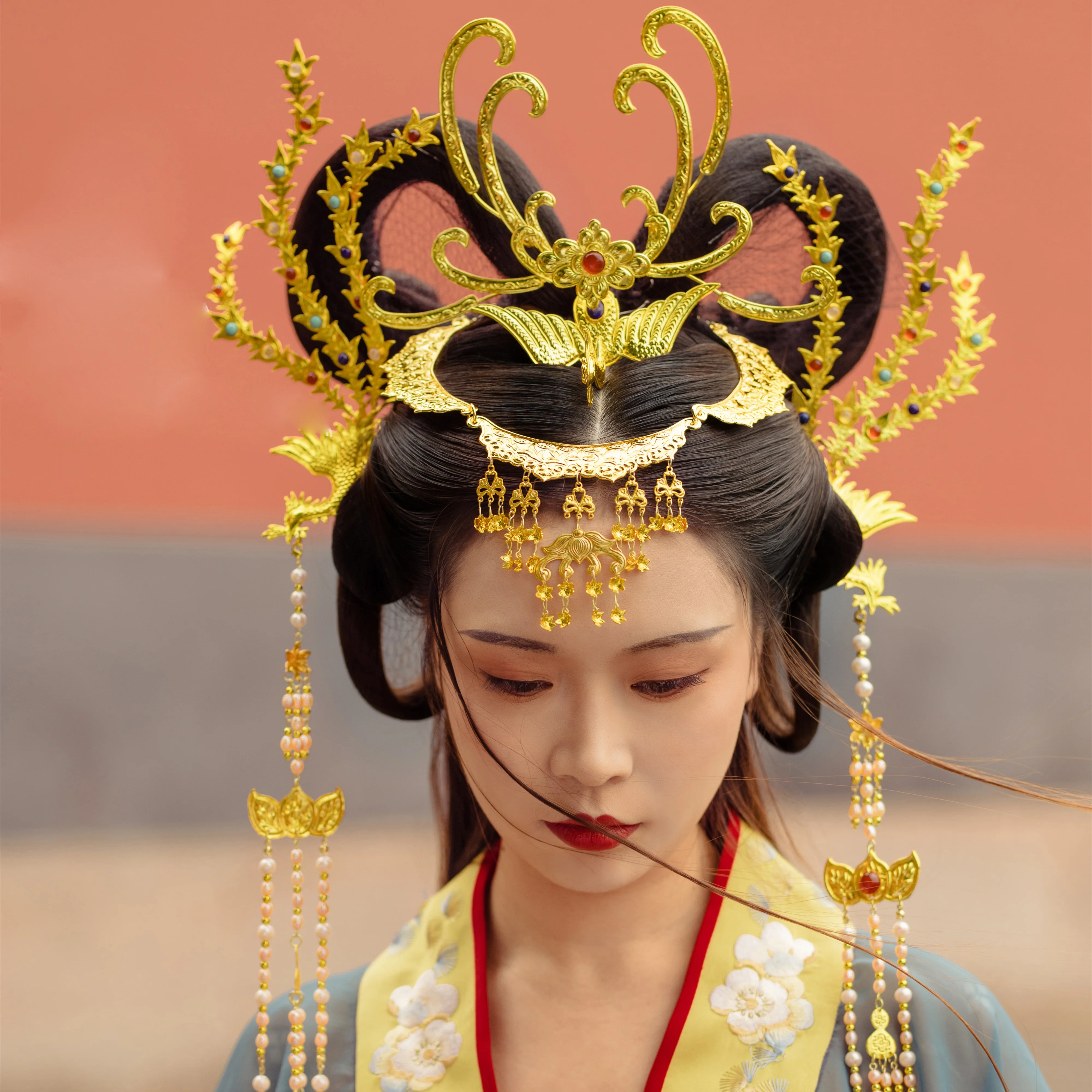 LYZ You Feng Lai Yi Traditional Chinese Artwork Pure Hand Carving Hair Piece Phoenix Tiaras Empress Princess Crown Head Jewelry