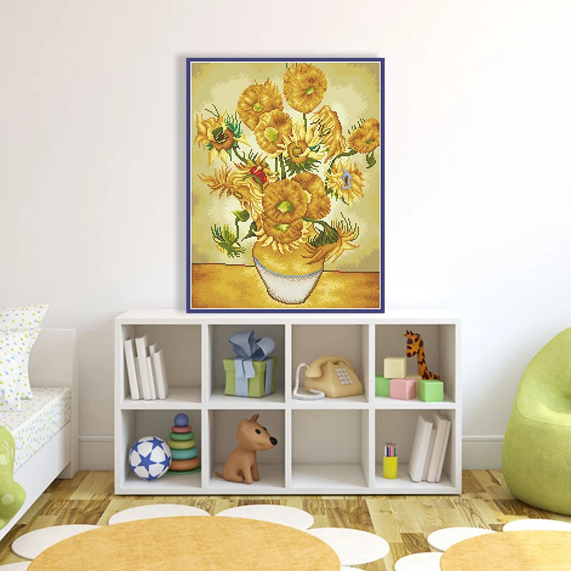 Van Gogh\'s Sunflower Cross Stitch Pattern Kits Printed Embroidery Paintings 11CT 14CT Canvas For Needlework Diy Craft Home Decor