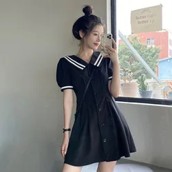 CGC Vintage Preppy Style 2022 Summer Lolita Sailor Dress Woman Casual Short Kawaii Dress Puff Sleeve Korean Elegant Party Dress