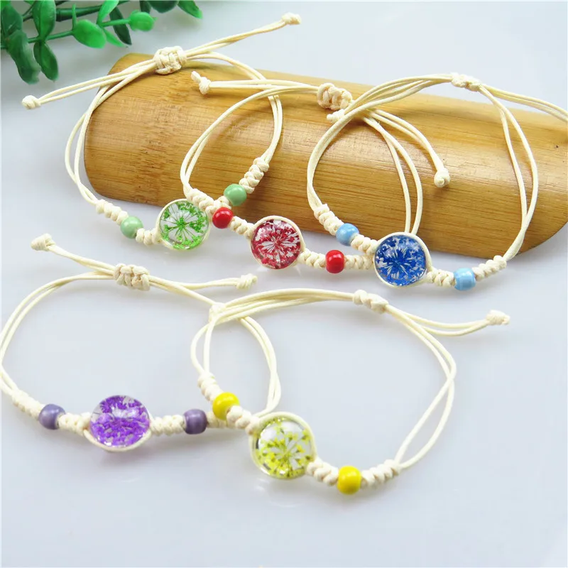 Handmade Dried Flower Bracelet Gypsophila Immortal Dried Flower Crystal Glass Ball Bracelet Couple Student Jewelry Accessories