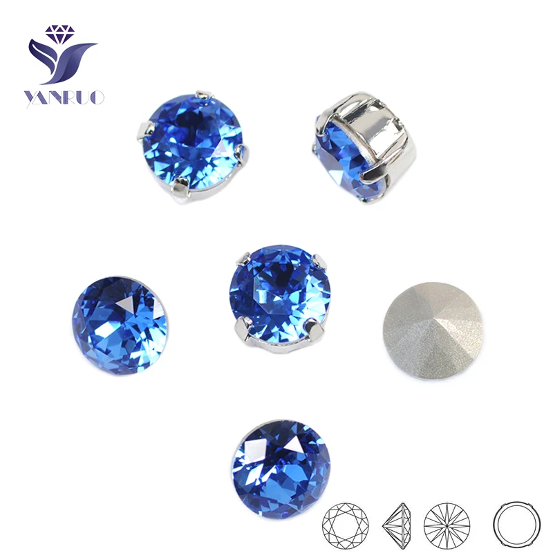 1357 Brilliant Cut sapphire Diamante Strass Sewing Glass Rhinestones Pointback Gems Diamond Round Bling Rhinestones For Clothing