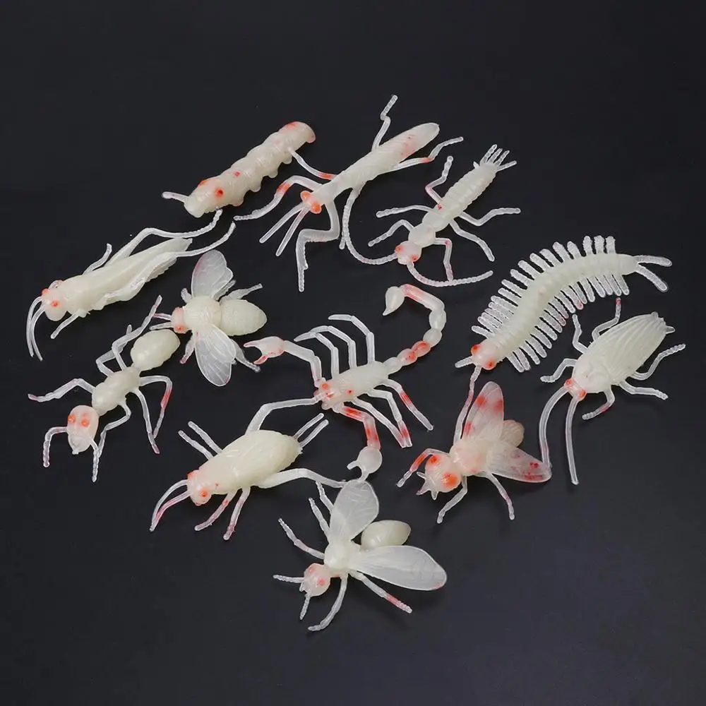 Nieuwigheid 12 Stuks Soft Spider Insect Night Glow Worms Halloween Speelgoed Joke Gag