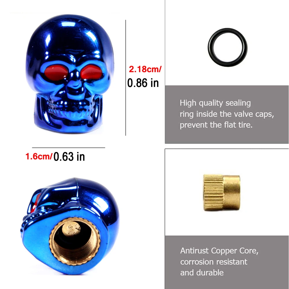 AUTCOAT 4Pcs/Set Universal Car Skull Style Antirust Copper Core Motorcycle Bike Car Wheel Tyre Tires Valve Stem Caps