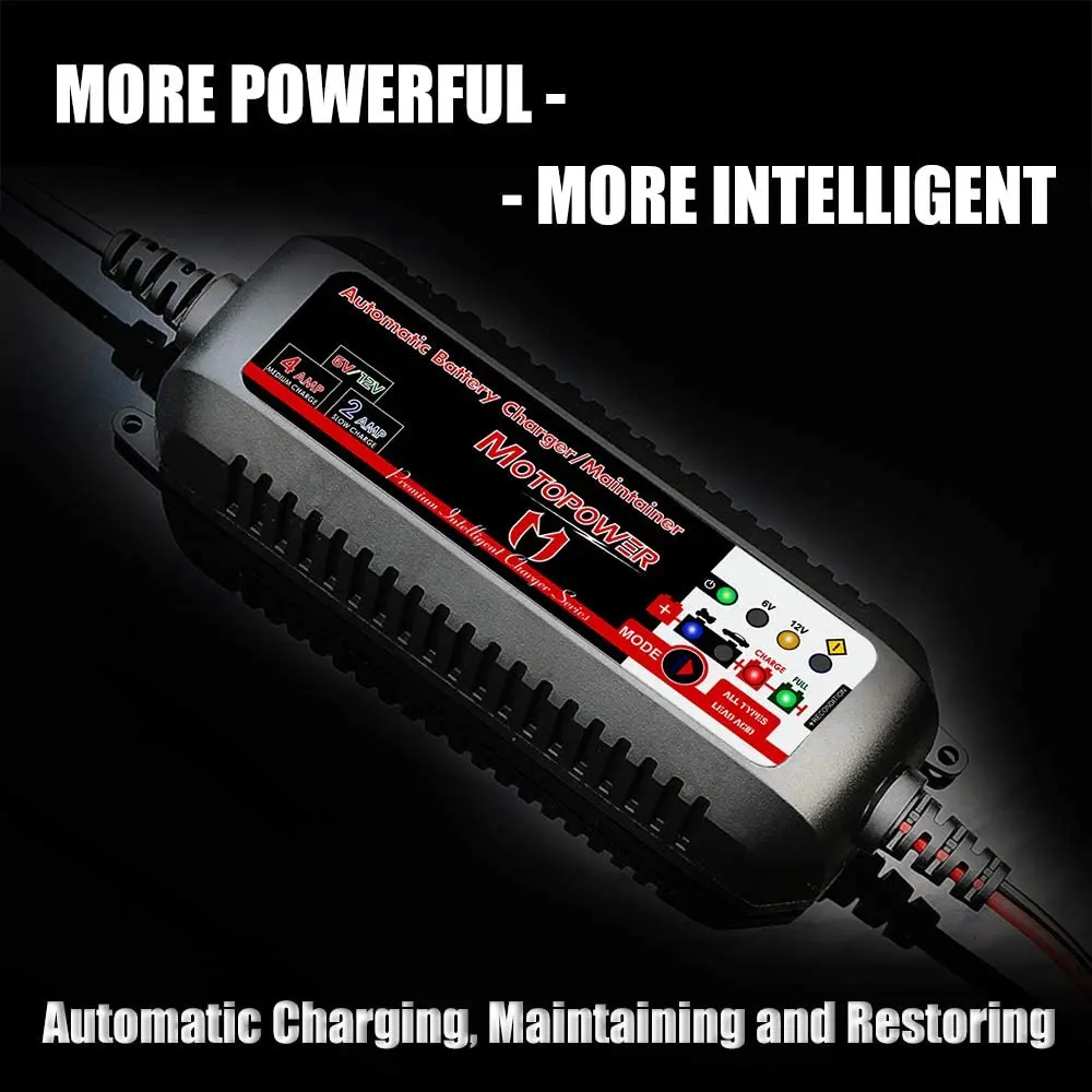 MOTOPOWER-Chargeur de batterie intelligent entièrement automatique, mainteneur de expédipour tous les types de plomb-acide, MP00207, 6V, 12V, 4