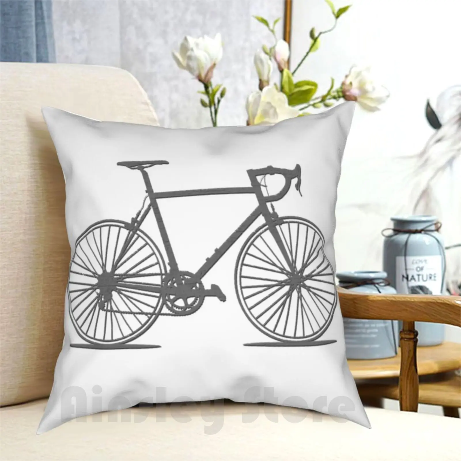 Road Bike-Faded Grey Design Pillow Case Printed Home Soft Throw Pillow Road Bike Road Bicycle Roadbike Cycling Cycling