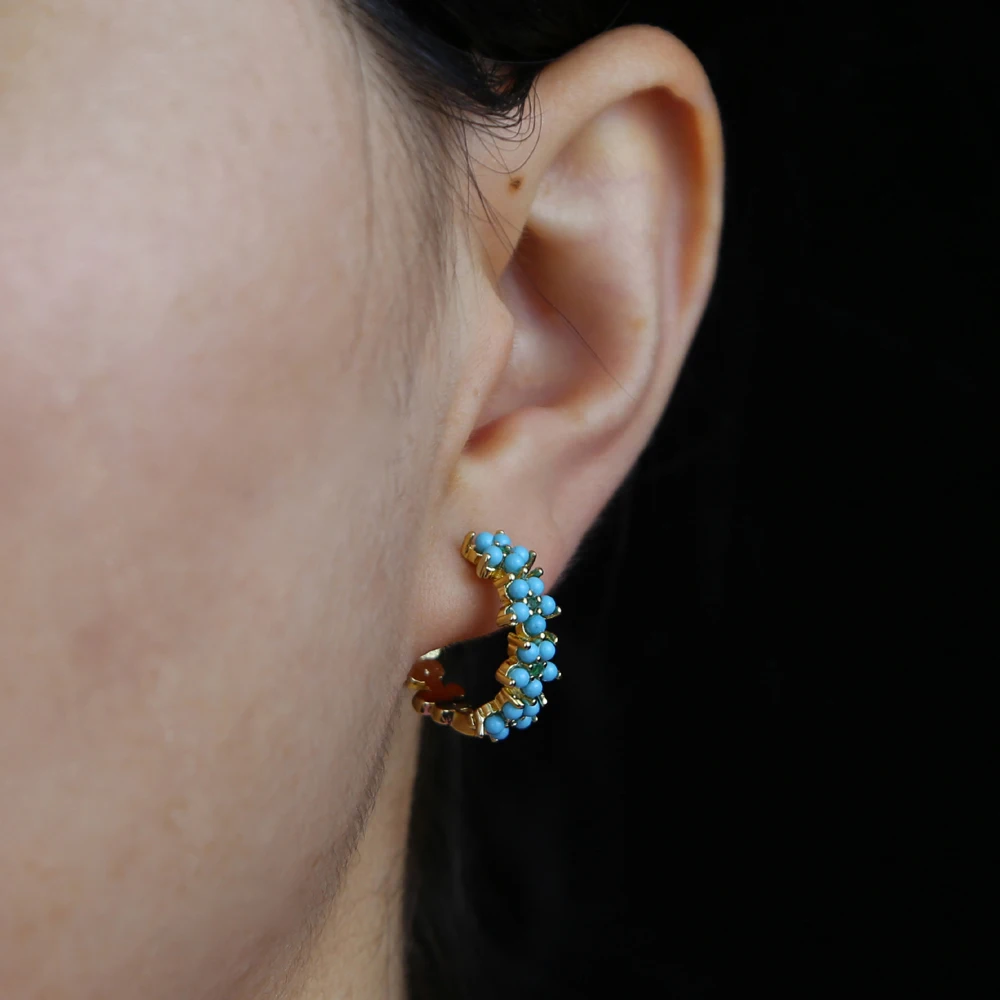 New Geometric Blue Turquoises Stone Flower Circle Hoop Earring Gold Color Simple Classic fashion women jewelry