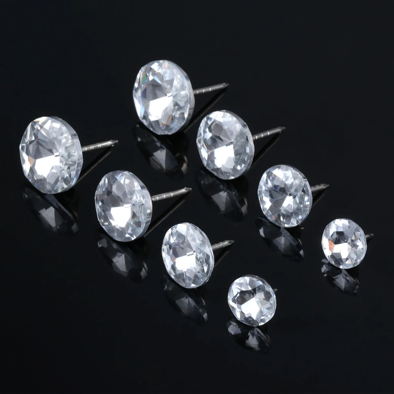 10Pcs 14/18/20/22mm Diameter Diamond Crystal Glass Upholstery Nails Button Tacks Studs Pins Craft Sofa Wall Furniture Decoration