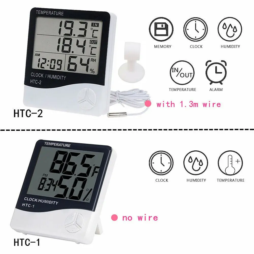 LCD elektroniczny cyfrowy miernik temperatury i wilgotności termometr higrometr wewnętrzna zewnętrzna stacja pogodowa zegar HTC-1 HTC-2