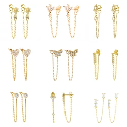 CRMYA Gold Silver Color Chain Stud Earrings For Women Flower Cross CZ Zircon Long Piercing Earring Ear Rings Jewelry Wholesale