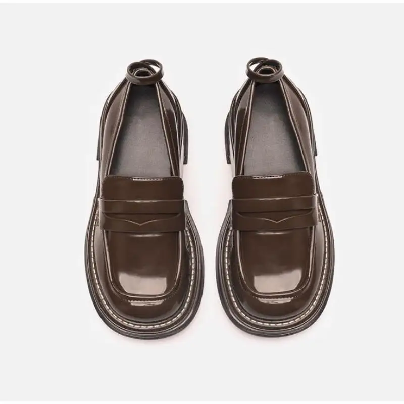 

Single Shoes Woman 2021 Autumn Thick-soled Platform Loafers Women's Lazy Shoes Round Toe College Patent Leather Flats Shoes