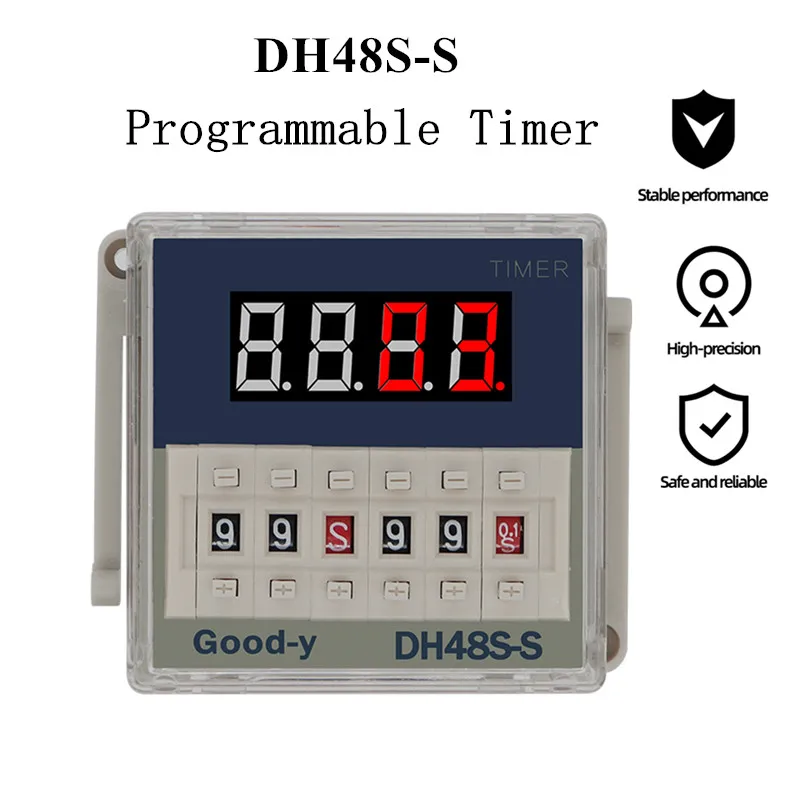 

DH48S-S Timer Relay DC12V 24V AC220V Timer Programmable Delay Relay 0.1s-990h Repeat Cycle SPDT Time Switch LED Display