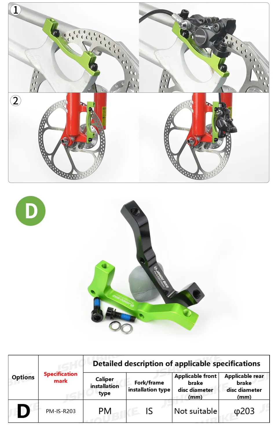 JSHOU BIKE Scheibenbremsenadapter MTB-Teile PM/IS-Konverter A auf B Scheibenbremshalterung für 140 160 180 203 mm Rotor Fahrradzubehör – Detail 10