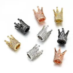 New 3pcs/lot CZ Crown Beads DIY Copper Metal Micro Pave Cubic Zirconia Crown Charms Spacer Beads for Beaded Men Bracelet Making