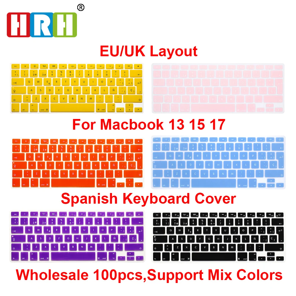 Hrh-silicone Keyboard Cover para Macbook Air Pro Spanish Esp Retina 13 15 17 eu Versio Wholesale 100 Pcs