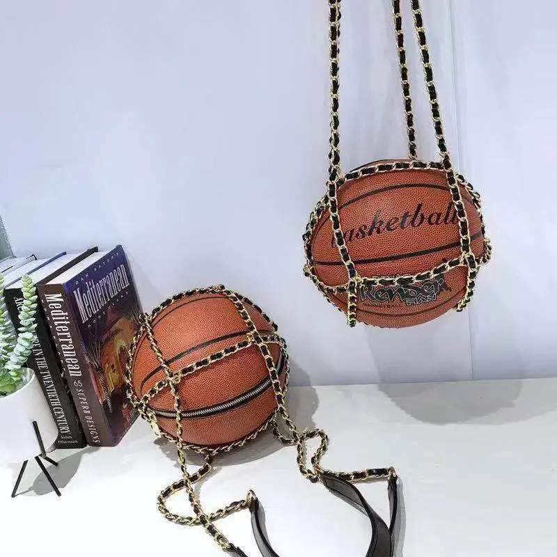 Unique Handbag Of Basketball Shaped Unisex Girls*Boys Handbag Basketball Lovers Handbag With Snake Chain Round Ball Shoulder Bag