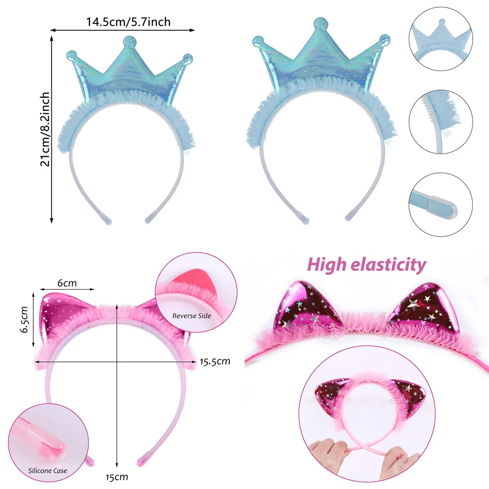 Candygirl Adults Girls Kids Cute Cartoon Cat Ears Hairband Glitter Crown Headband Princess Sequins Hair Hoop Hair Acessorie Gift