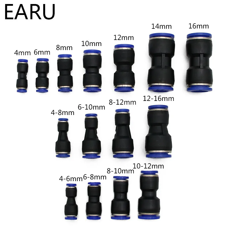 Air Pneumatic 10mm 8mm 6mm 12mm 4mm 16mm OD Hose Tube One Touch Push Into Straight Gas Fittings Plastic Quick Connectors Fitting