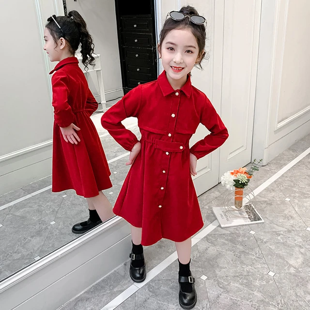 Robe rouge taille haute pour filles vetements pour enfants manches longues mode etudiante 6 ans 8 ans 10 ans 12 ans 14 ans printemps automne nouveau 2023 AliExpress